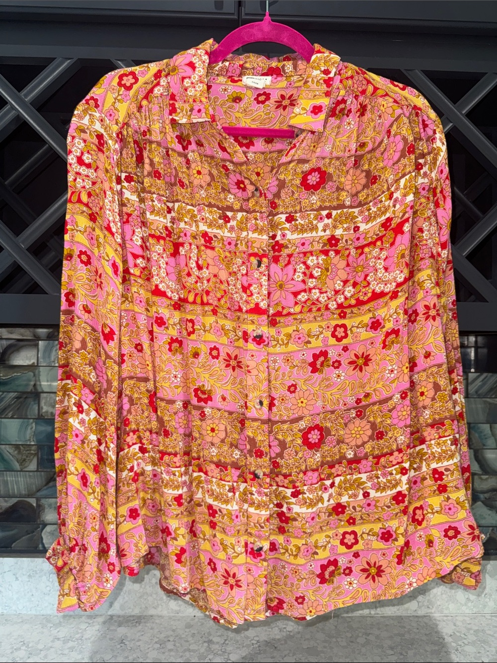 Billabong Pink and Yellow Floral Button-Down Shirt